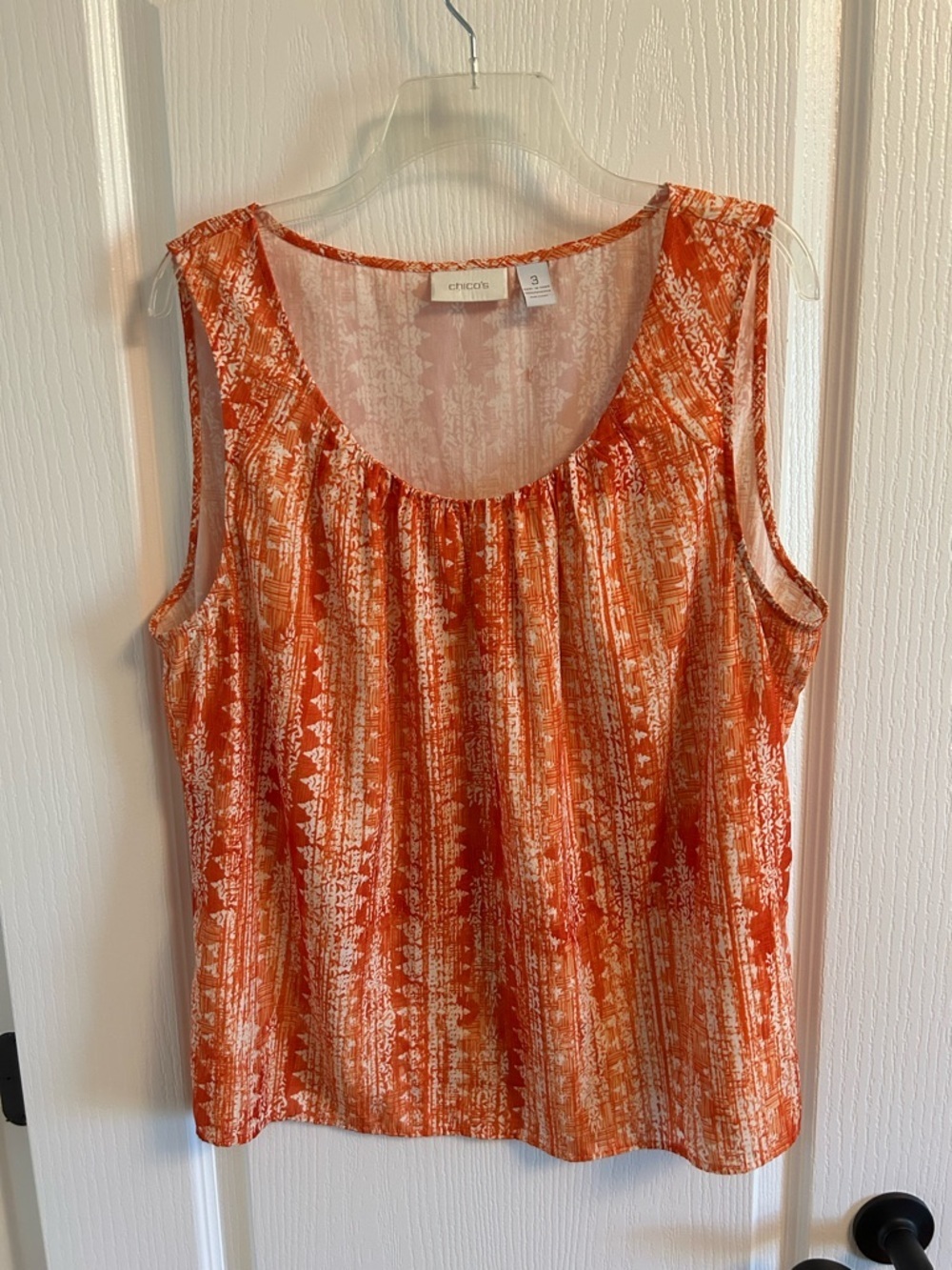 Chico's Orange & Cream Printed Scoop Neck Tank